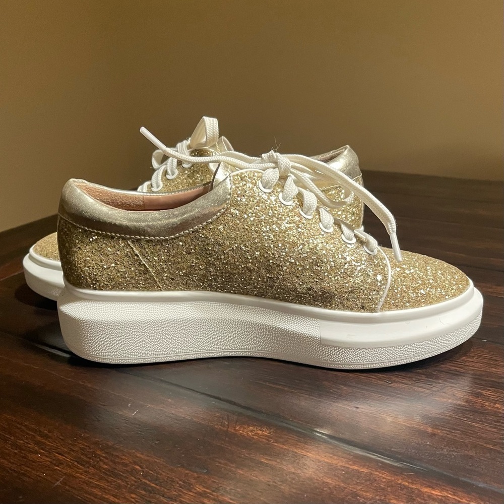 Línea Paola Kelsey Playful Lace-Up Platform Tennis Shoes PU Gold Glitter - Picture 9 of 16